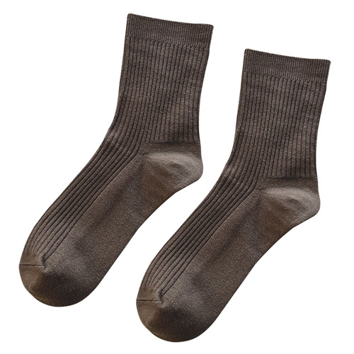 Double-needle pure cotton mid-calf socks, men's spring and autumn new solid color casual cotton socks, breathable Zhuji manufacturer wholesale
