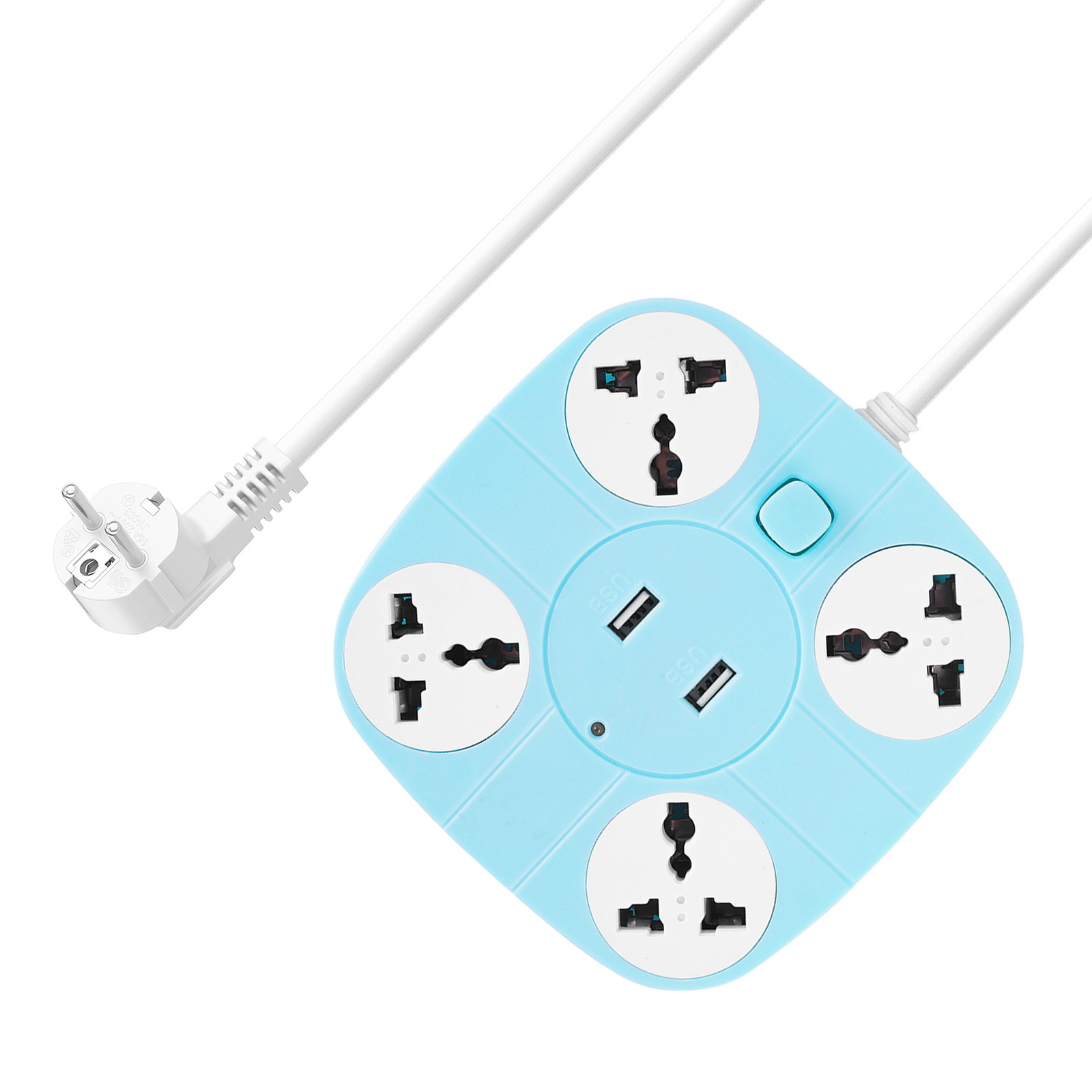 厂家直销圆盘万能插座4位带2USB通用型家用办公带开关插板排插