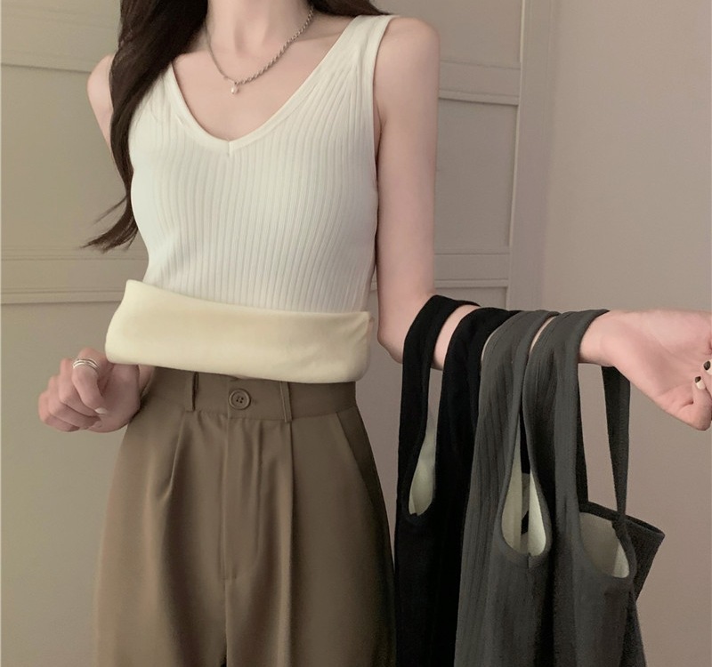 Otoño e invierno ropa exterior SLIM-Fit chaleco cálido forrado de lana engrosada con cuello en V Sling ropa interior de una pieza de terciopelo a prueba de frío ropa de abrigo