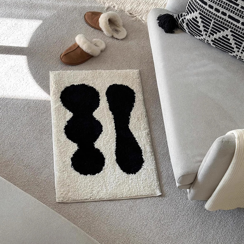 Alfombra de piso de baño anti-deslizante de seda negra y blanca, alfombra de piso de piso de baño doméstica de cachemira espesa