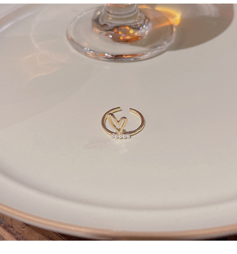 Einfacher Stil Herzform Kupfer Überzug Künstliche Perlen Offener Ring 1 Stück display picture 1