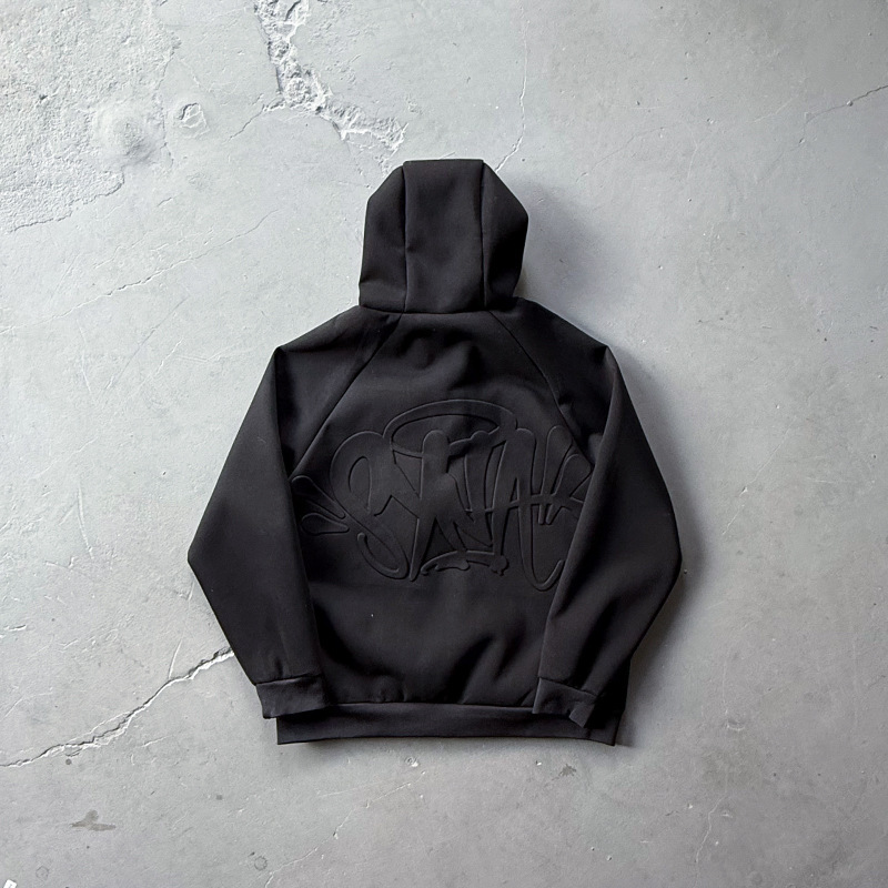 SYNAWORLD NEOPRENE HOOD BLACK バックエンボスブラックフードジャケット メンズ トレンドジャケット|undefined