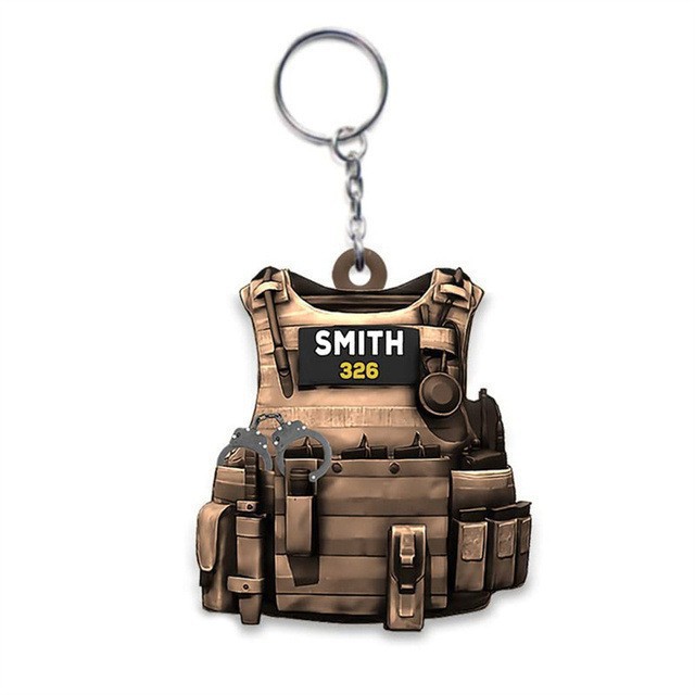 Nuevos productos transfronterizos policía regalo llavero decoración acrílico plano para hombres y mujeres mochila colgante creativo llavero