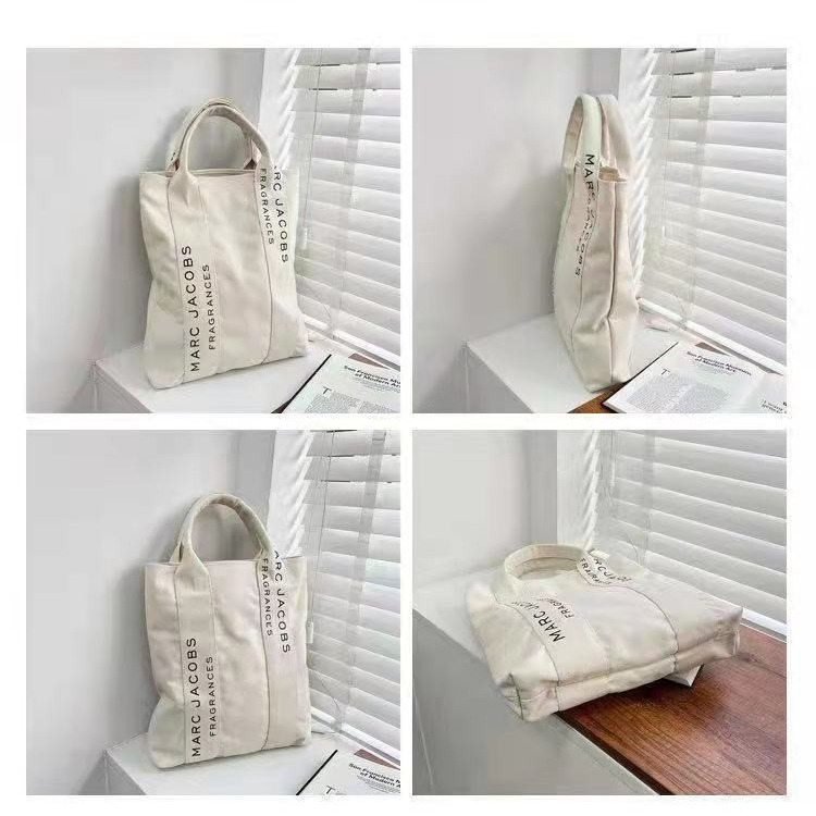 Revista japonesa Apéndice marca de moda de lona gruesa de color blanco cremoso con un solo hombro bolsa de compras abierta