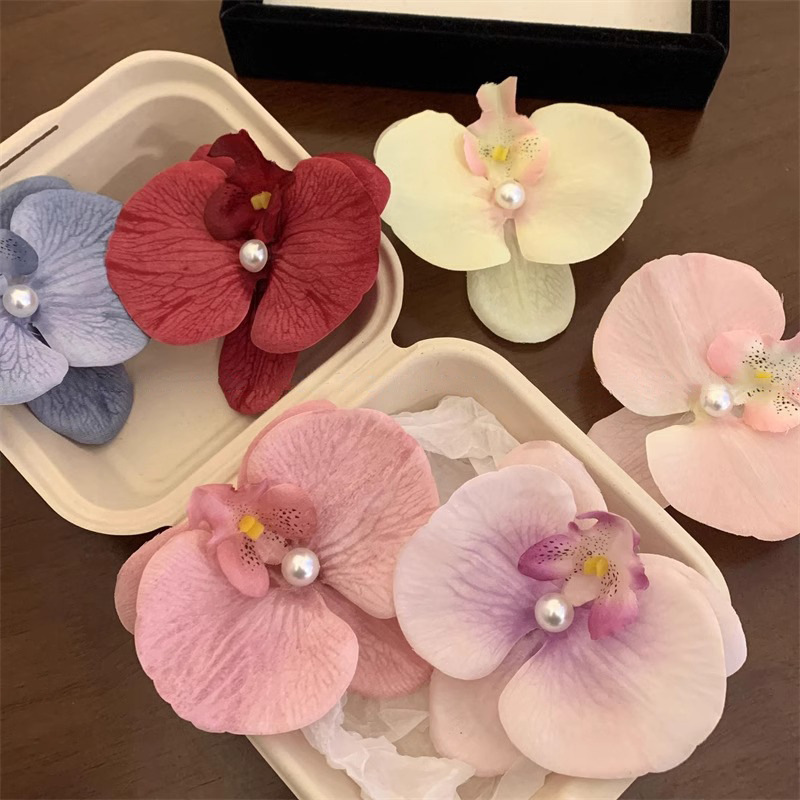 Spring and Summer New Chinese Style Hairpin Flower Super Fairy Phalaenopsis Pearl Hairpin Duckbill Clip Travel Vacation Photo Hair Accessories for Women