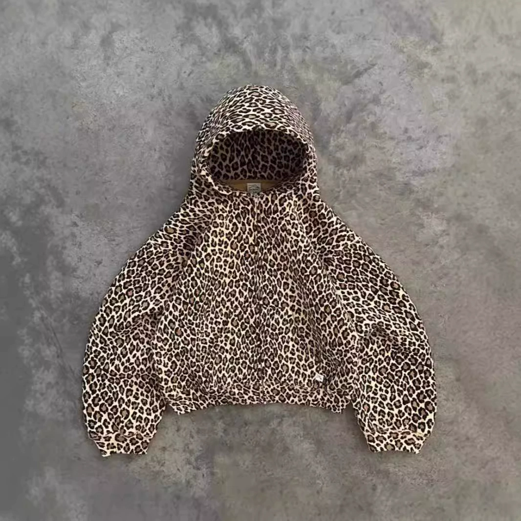 Amazon трансграничная толстовка с капюшоном с леопардовым принтом 2024, европейская и американская повседневная мода, осенне-зимняя мода с короткими рукавами, популярный стиль, оптовая продажа