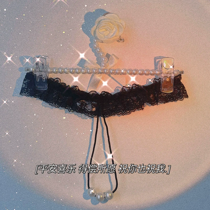 Сексуальные кружевные стринги‑T с жемчужинами для массажа, открытая спинка 5145