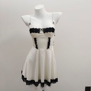 Satin Polka Dot Lace Decorated with Fluffy Large Skirt Design Tube Top Suspender Nightgown Girl Sweetheart Lace Pajamas Thin