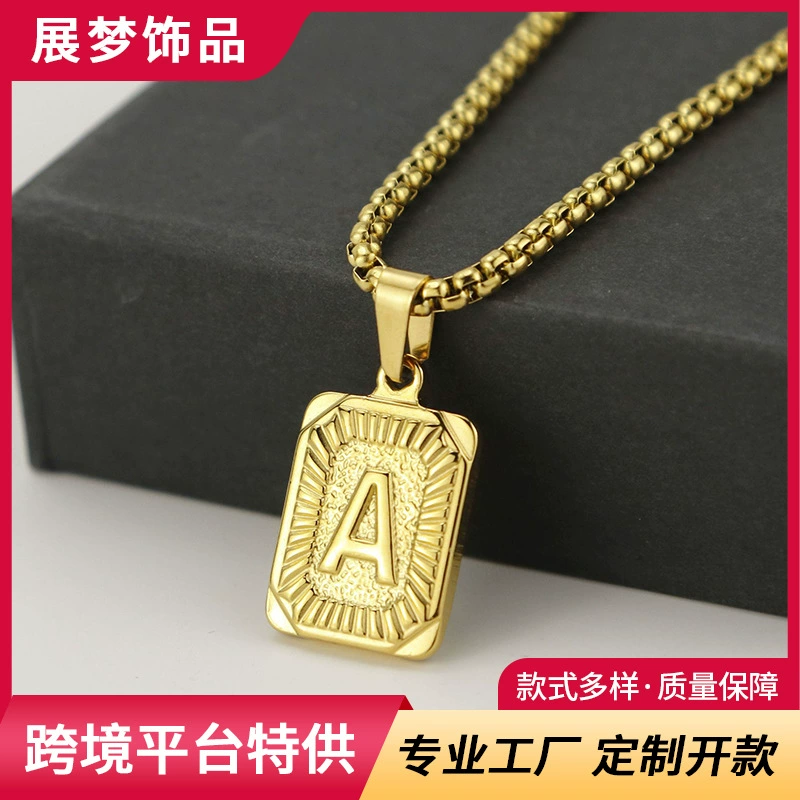 Амазонка трансграничный мужской 18-каратное золото квадратный из нержавеющей стали буквы подвеска титановая сталь 26 заглавные английские буквы ожерелье