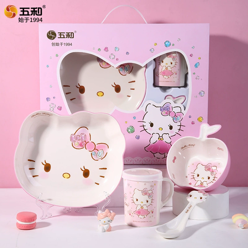 Sanrio, подлинная посуда для кормления, набор, мультяшная тарелка, против ожогов