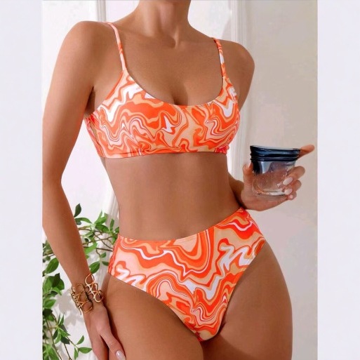 Bikini Estampado Tie-Dye con Bóxer Set de 3 Piezas de Poliéster, para Natación