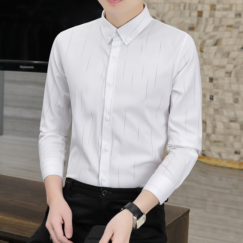 Men's shirt 2023 Spring and Autumn new non-ironing high-grade shirt striped casual handsome high-end formal wear inch clothes
