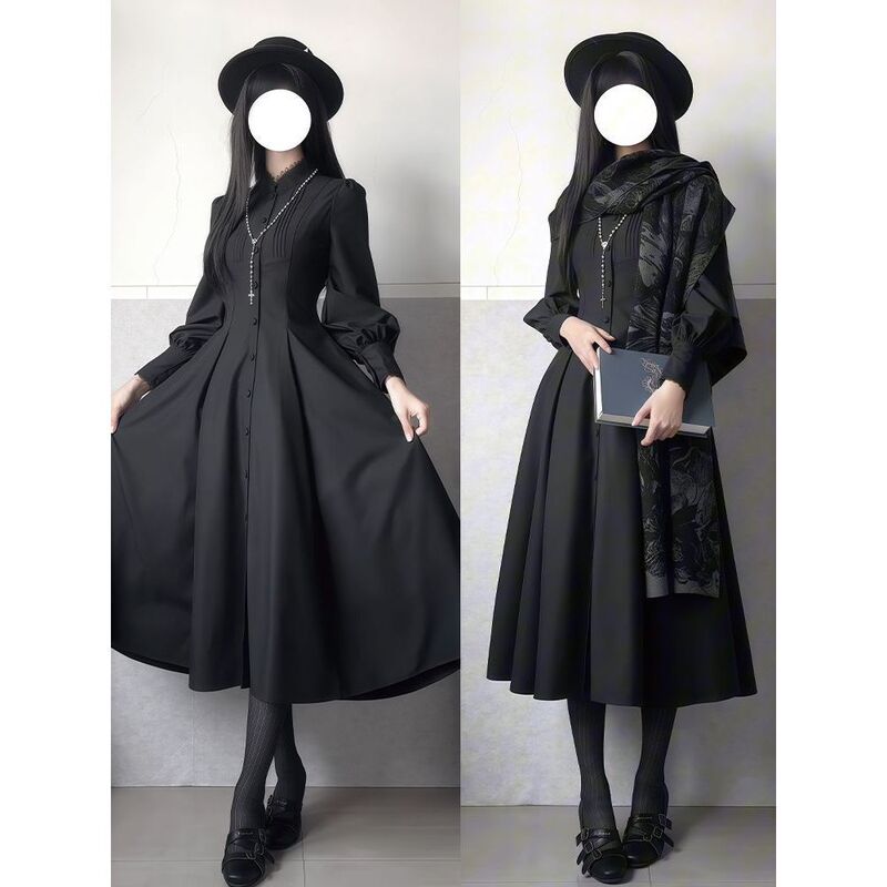 New mid-length, fitted waist dress, elegant Lolita-style flared dress, autumn new collection, exuding a gentle and refined aura New mid-length, fitted waist dress, elegant Lolita-style flared dress, autumn new collection, exuding a gentle and refined aura