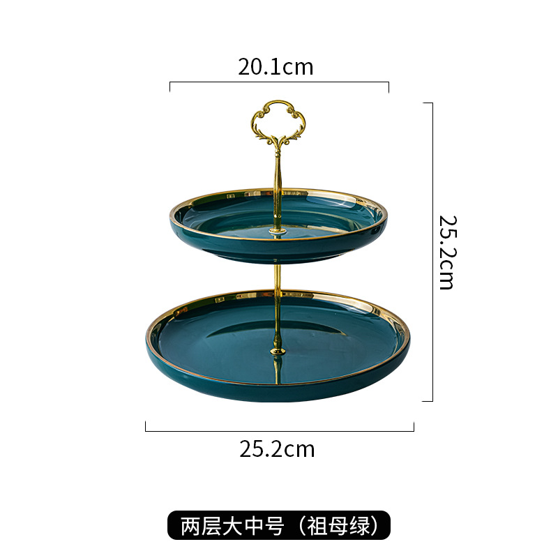 Luz de lujo de cerámica de tres capas Placa de pastel de frutas mesa de café del hogar bandeja de postre de dulces mesa de postre de cumpleaños de la boda creativa