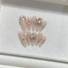 淺來美甲【原創】純欲超仙裸色爆閃金箔香檳鑽甲片可拆卸穿戴甲