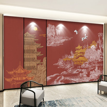 新中式山水壁画电视背景墙壁布客厅影视无缝墙布酒店饭店餐厅
