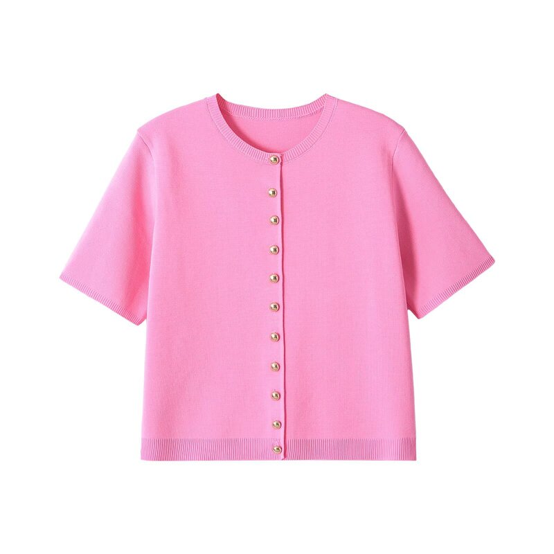 Myst&Za Cross-Border Women's Clothing Summer New Product Round Neck Ribbed Short-Sleeved Short Knitted Jacket 6427023 Myst&Za Cross-Border Women's Clothing Summer New Product Round Neck Ribbed Short-Sleeved Short Knitted Jacket 6427023