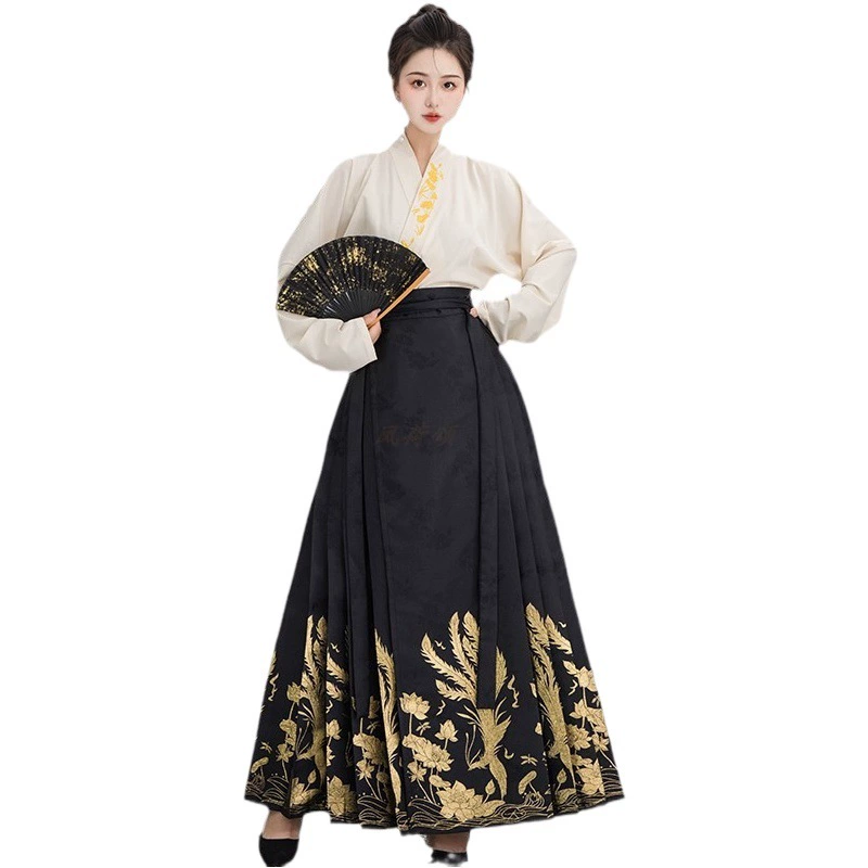 Женский тканый Золотой жилет для взрослых ханьфу, женский костюм Ming Hanfu, Национальный стиль, повседневная одежда для пригородных поездок, длинная юбка, весна и лето