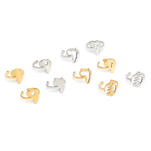 Stylish New Titanium Steel Polished Gold African Map Shaped Ring Birthday Gift Party Women's Open Ring