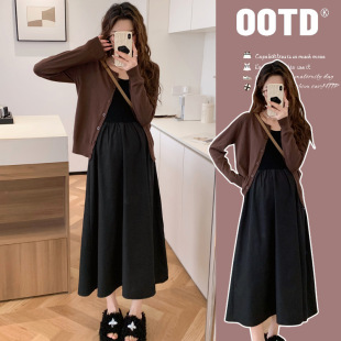 Real Shot in stock Autumn New Mid-length Pregnant Women dress Loose Jacket Casual Pregnant Women Two-piece Suit