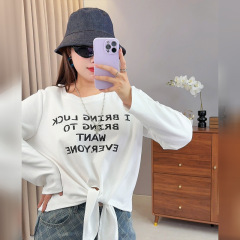 爱元2025秋季新款大码女装胖mm设计感字母印花长袖T恤W-232