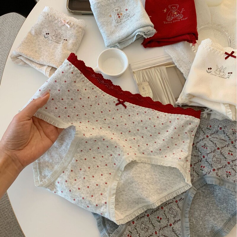 Women's Pure Cotton Cream Jacquard Panties, Extended Length, Pure Cotton Antibacterial Crotch, Sweet Lace Trim, Polka Dot Girl's Briefs Women's Pure Cotton Cream Jacquard Panties, Extended Length, Pure Cotton Antibacterial Crotch, Sweet Lace Trim, Polka Dot Girl's Briefs