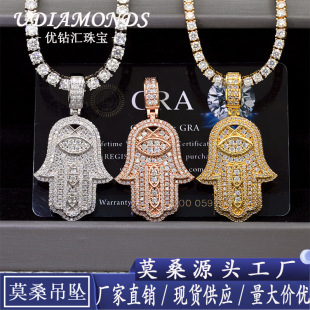 Factory wholesale new men's and women's moissanite hip hop pendant 925 silver palm pendant can pass through single stone tennis