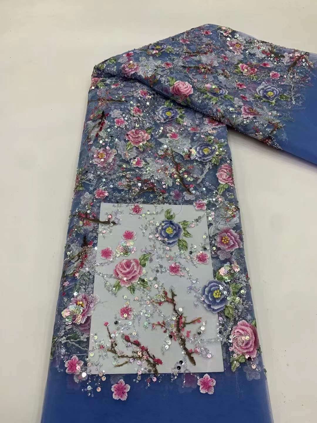 Nuevo chino Rosa flor bordado tela de alta calidad cuentas lentejuelas bordado tela xiuhe cheongsam vestido de novia encaje