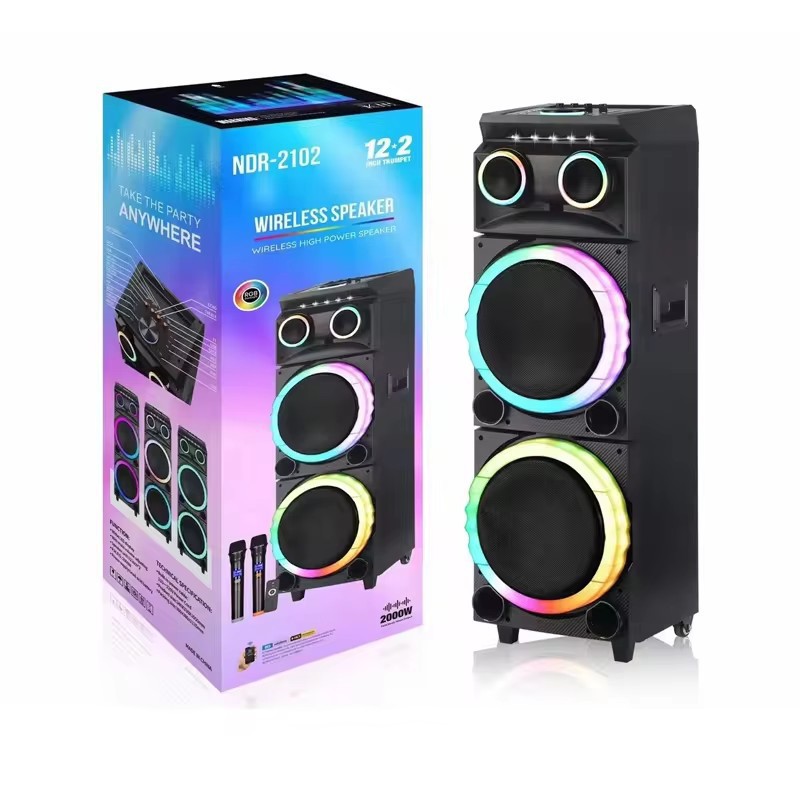 New Home Audio and Video Dual 12inch High-Power Outdoor Pull Rod Wireless Karaoke Colorful Bluetooth Speaker
