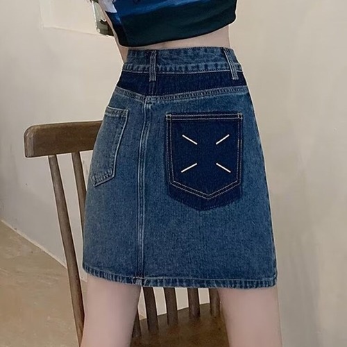 Retro Cowboy Semi-Body Skirt for Women - Summer, Petite A-Line High-Waist Slimming Large Size Bustier Short Skirt