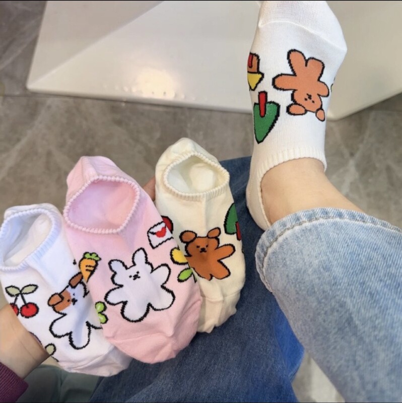in stock South Korea Dongdaemun Spring and Summer New Cute Cartoon Bear Rabbit Duck Silicone Anti-Dropout Socks for Women