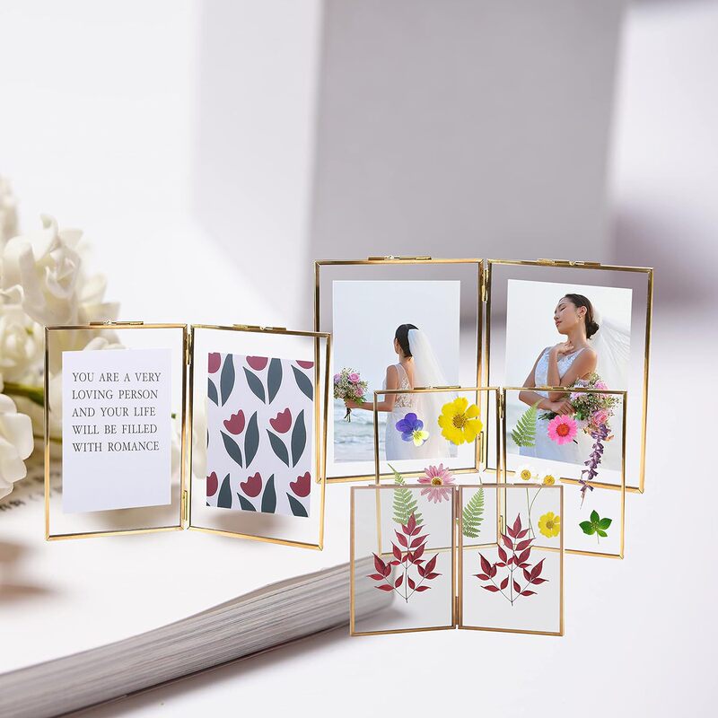 European and American gold hinge double folding glass desktop memorial photo frame plant embossing certificate brass photo frame wholesale European and American gold hinge double folding glass desktop memorial photo frame plant embossing certificate brass photo frame wholesale