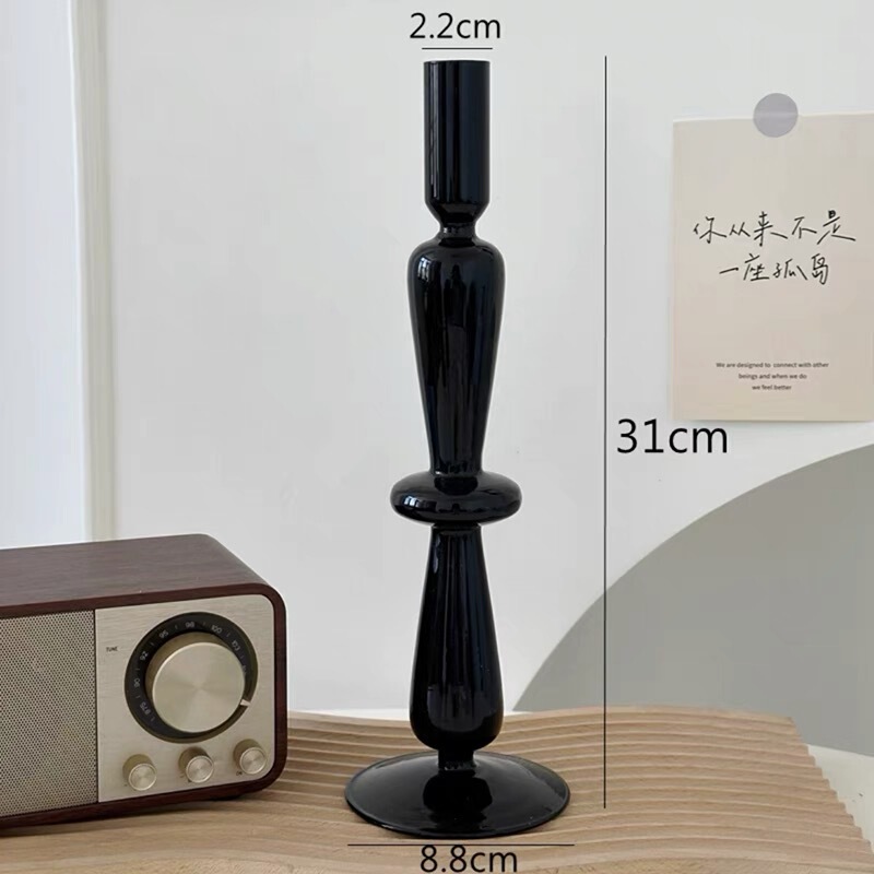 黒いガラスのキャンドルホルダー装飾品、軽い豪華さとハイエンドのキャンドルホルダー、横型ベッドサイドのガラスの花瓶、装飾的なキャンドルライトの小道具|undefined