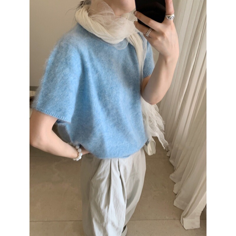Mu Si High-Quality Soft and Fluffy Cashmere Wool Knit Short-Sleeve Sweater for Women, Autumn/Winter Collection, Puyuan Wool Sweater M7442 Mu Si High-Quality Soft and Fluffy Cashmere Wool Knit Short-Sleeve Sweater for Women, Autumn/Winter Collection, Puyuan Wool Sweater M7442