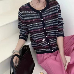0905-159 和子纱 重工款费尔岛提花圆领 开衫   针织衫