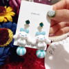 Fresh matte cute cartoon resin with beads, earrings, silver 925 sample