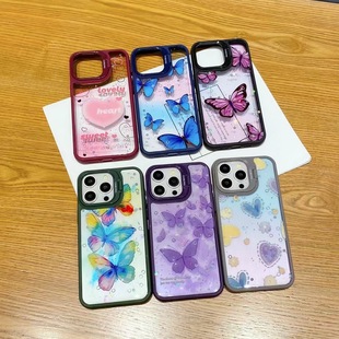 For apple iPhone15Promax phone case bow cartoon 14Plus cute lens bracket 13 sets