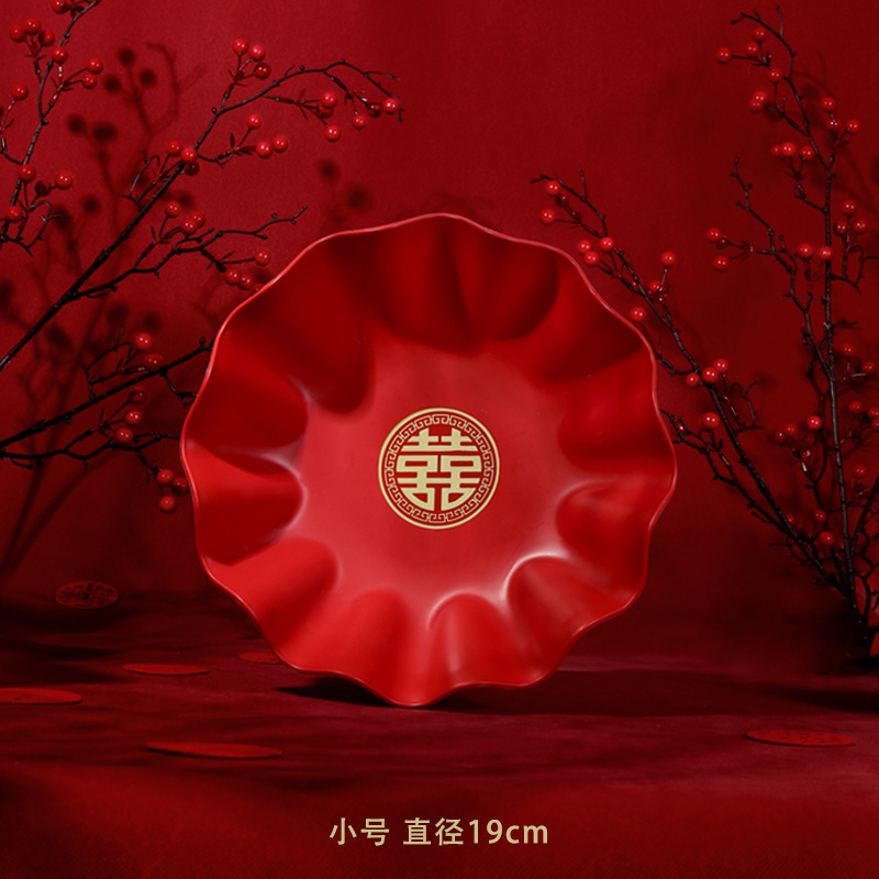 Productos de boda al por mayor nuevos platos de bodas chinos de encaje rojo platos de frutas secas platos de bodas grandes y medianos