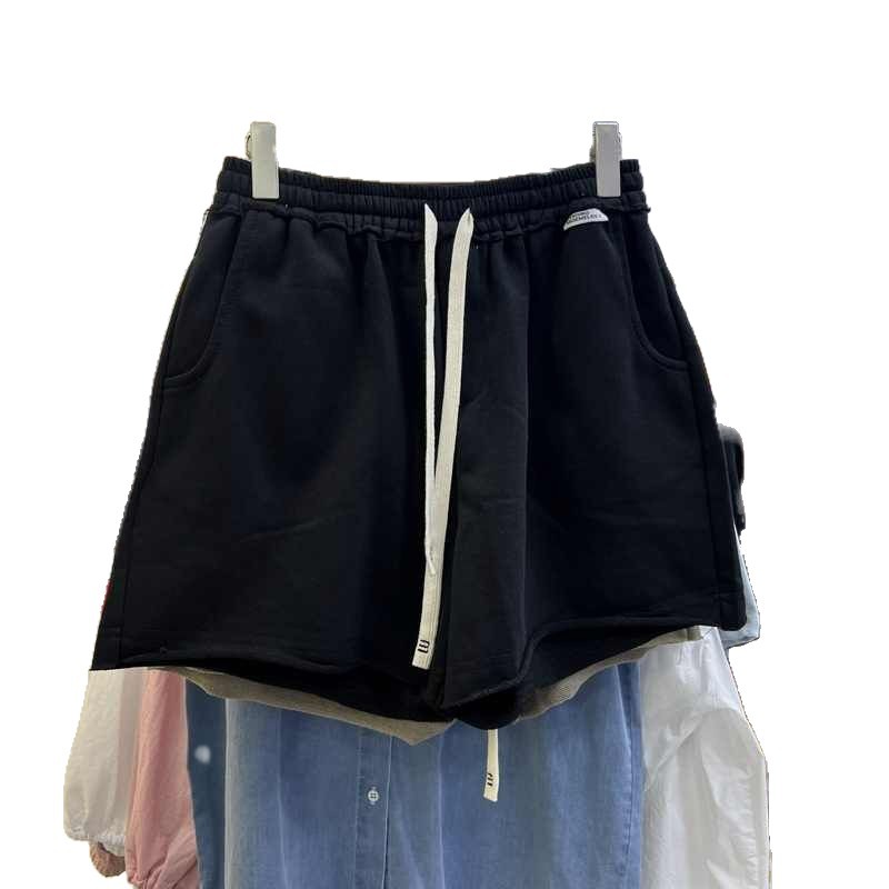 Lässige Damen-Shorts aus Baumwoll-Frottee mit elastischem Bund und Kordelzug, weitem Bein – Modische Sommer-Shorts in Weiß, Schwarz, Grau und Grün_voghion.com