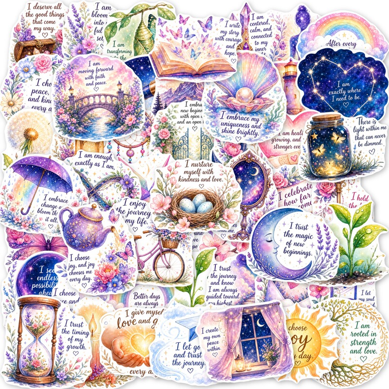 Cross-Border New Model 50 Daily Affirmation Stickers Inspirational Language Positive Energy Encouragement English Decorative Waterproof Stickers