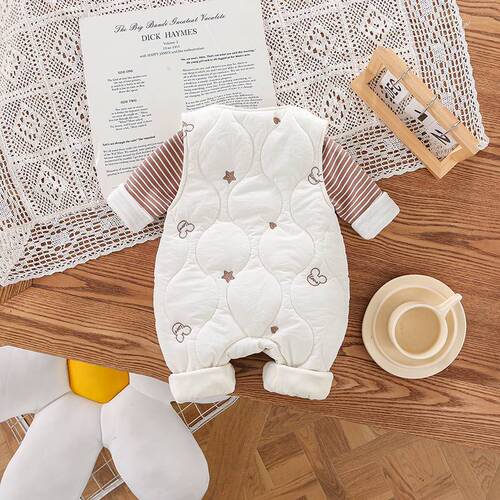 Winter unisex baby Korean-style casual outerwear warm and thick strap pants with teddy bear wide shoulder padded strap set