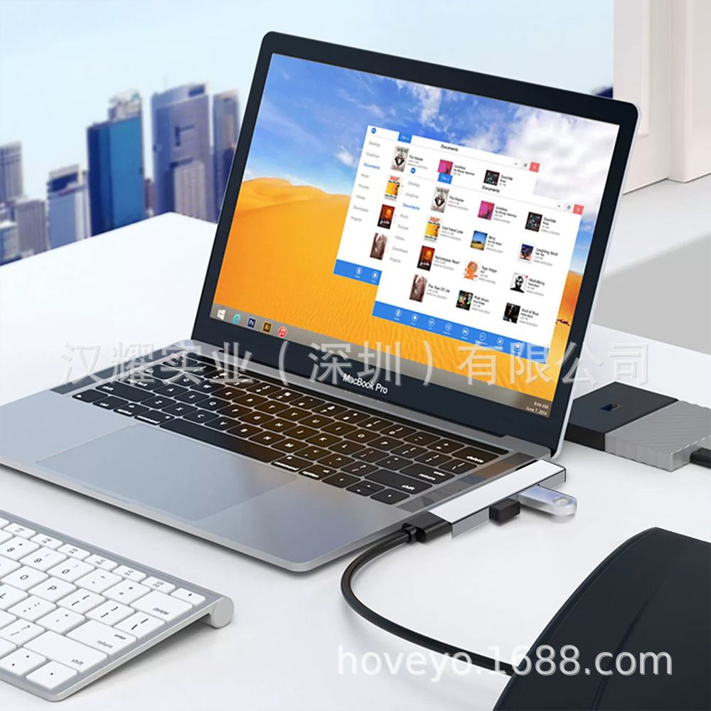 Hubusb estación de acoplamiento Tipo-C tres en uno portátil divisor codo USB3.0 multi-Puerto extensor