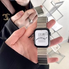 适用iwatch7苹果8手表表带一株竹节蝴蝶扣不锈钢金属高级s9小众女