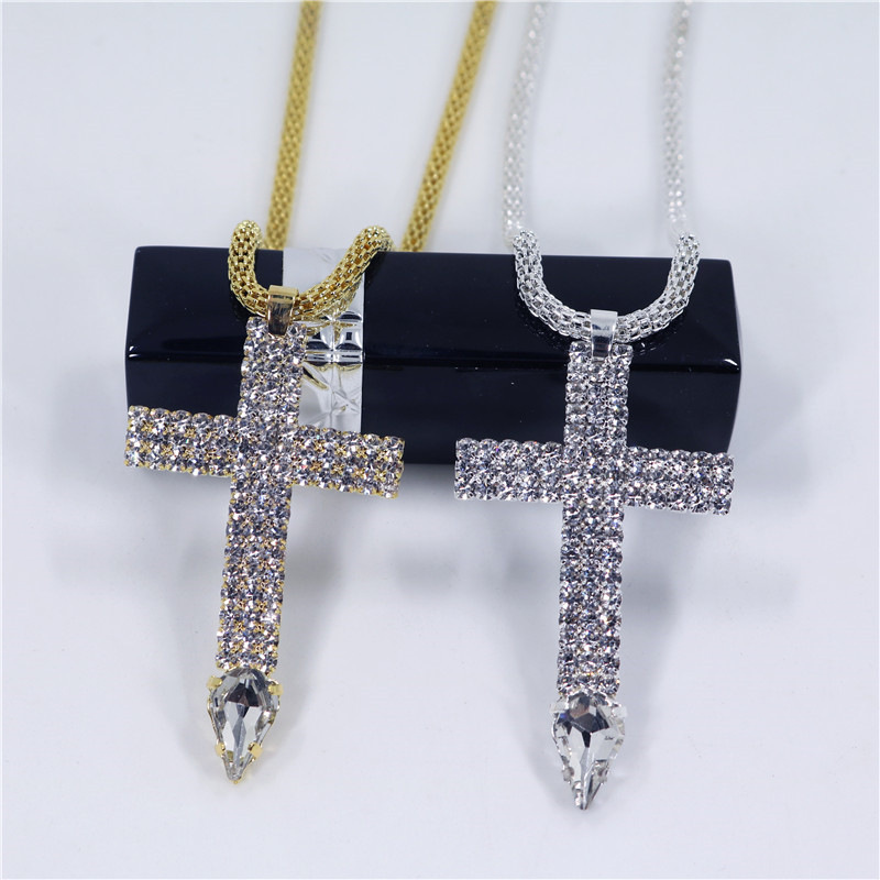 popular jewelry diamond claw chain fashion trend cross rhinestone necklace
