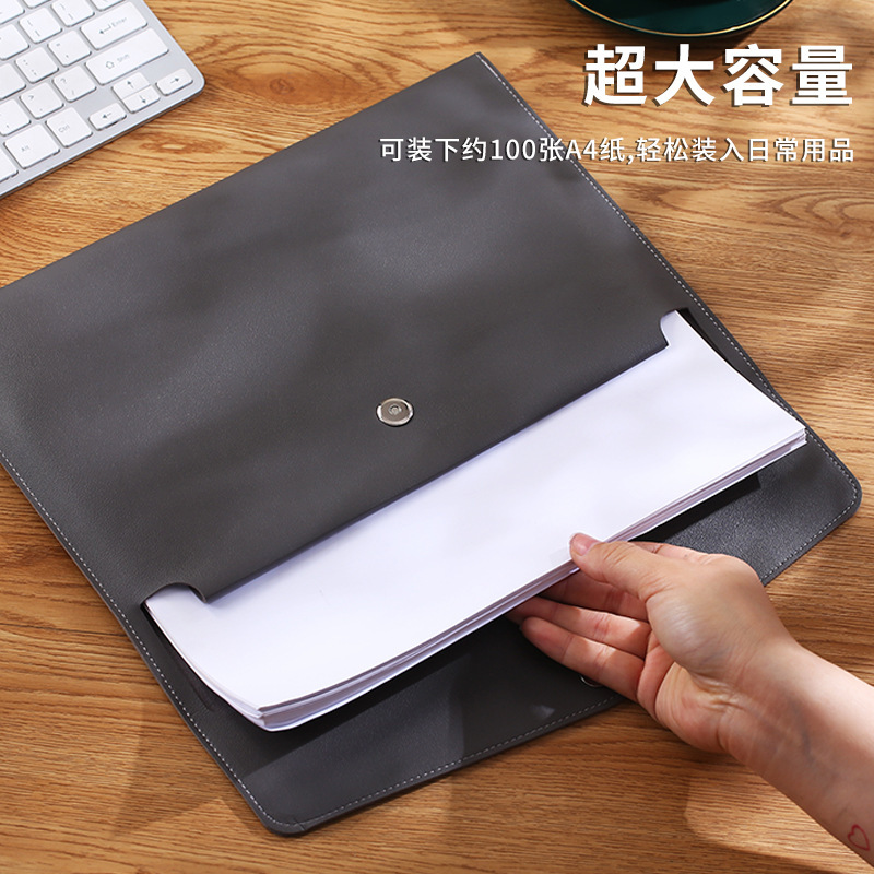 卸売 A4 レザー磁気バックルファイルバッグ大容量収納ファイルバッグ A5PU レザービジネスオフィス会議情報バッグ|undefined