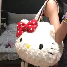 可爱kitty毛绒大脸包包女2023秋冬新款大容量通勤百搭毛毛单肩包