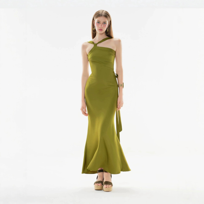 Amazon Cross-Border Ins-Style One-Shoulder Gown, Tie-Waist Mermaid Long Dress, European and American Style Foreign Trade Evening Dress Amazon Cross-Border Ins-Style One-Shoulder Gown, Tie-Waist Mermaid Long Dress, European and American Style Foreign Trade Evening Dress