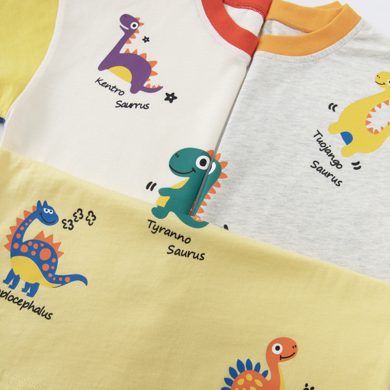 Betop ropa infantil transfronteriza 2025 verano nuevos niños coreanos camiseta de manga corta dinosaurio manga raglán superior al por mayor