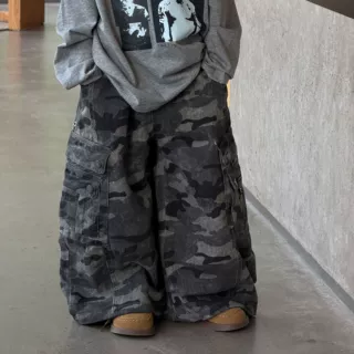 泰如2026秋季新款儿童美式休闲做旧迷彩裤男童宽松休闲百搭工装裤