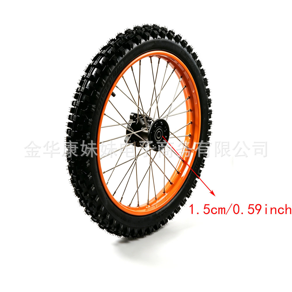 Off-Road Motorcycle Orange Front Wheel 70/100-17 Wheel Hub with Outer Tire, Inner Tube, Bearing, Electric Off-Road Motorcycle